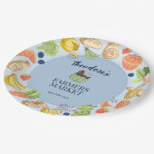 Blue Farmers Market Birthday Fruit & Vegetables Pappteller (Schrägansicht)