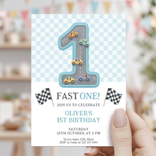 Blue Fast One Birthday Race Einladung