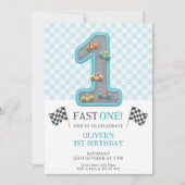 Blue Fast One Birthday Race Einladung (Vorderseite)