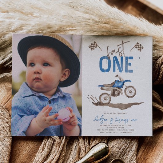 Blue Fast One Dirt Bike Einladung