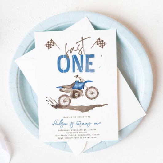 Blue Fast One Dirt Bike Einladung