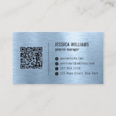 Blue Faux Brushed Metal Professional QR Code Visitenkarte (Rückseite)