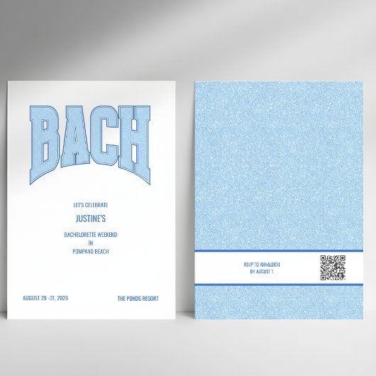 Blue Faux Glitter BACH Bachelorette Party  Einladung