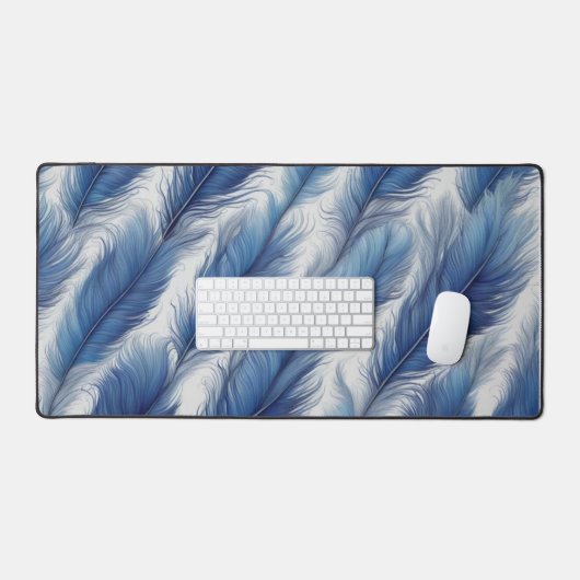 Blue Feather Design Art Print Schreibtischunterlage (Tastatur & Maus)