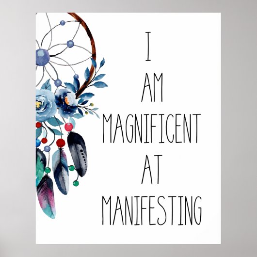 Blue Feather Dreamcatcher Floral Poster (Vorne)