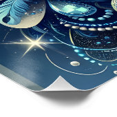 Blue Feather Masquerade Mask Illustration Poster (Ecke)