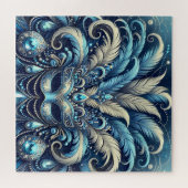 Blue Feather Masquerade Mask Illustration Puzzle (Horizontal)