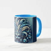 Blue Feather Masquerade Mask Illustration Tasse (VorderseiteRechts)