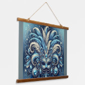Blue Feather Masquerade Mask Illustration Wandteppich Mit Holzrahmen (Gewinkelt)