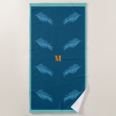 Blue Feather Pattern Monogram Personalisiert Summe Strandtuch (Vorderseite)