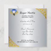 Blue Feather Silver Gold Frame Einladung (Rückseite)