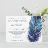 Blue Feather Wedding Einladungen (Stehend Vorderseite)