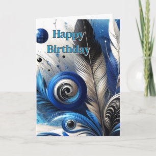 Blue Feathers Abstrakt AI Art Happy Birthday Karte