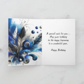 Blue Feathers Abstrakt AI Art Happy Birthday Karte (Innenseite)