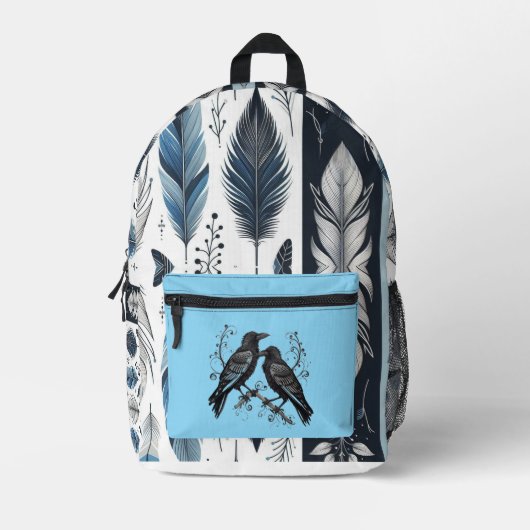 Blue Feathers and Black Ravens Backpack Bedruckter Rucksack (Vorderseite)