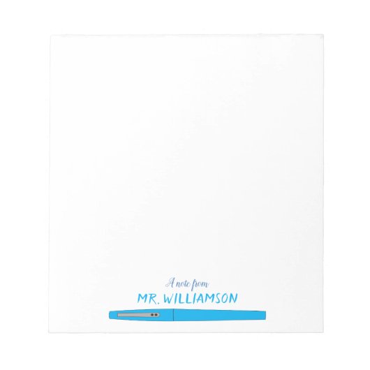 Blue Felt Pen Personalisiert Teacher Note Pad Notizblock (Vorderseite)