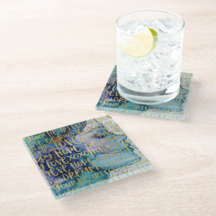 Blue Female Face Gold Inspiration Zitate Glasuntersetzer