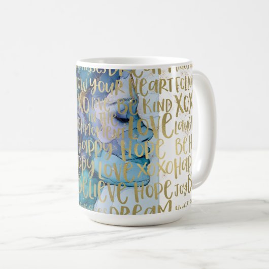 Blue Female Face Gold Inspiration Zitate Kaffeetasse (VorderseiteRechts)