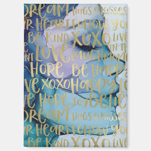 Blue Female Face Gold Inspiration Zitate Magnet (Vorderseite)