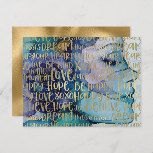 Blue Female Face Gold Inspiration Zitate Postkarte (Vorne/Hinten)