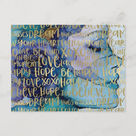 Blue Female Face Gold Inspiration Zitate Postkarte (Vorderseite)
