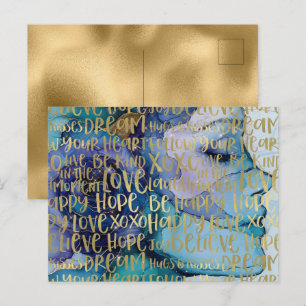 Blue Female Face Gold Inspiration Zitate Postkarte