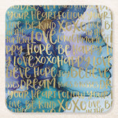 Blue Female Face Gold Inspiration Zitate Rechteckiger Pappuntersetzer (Vorderseite)