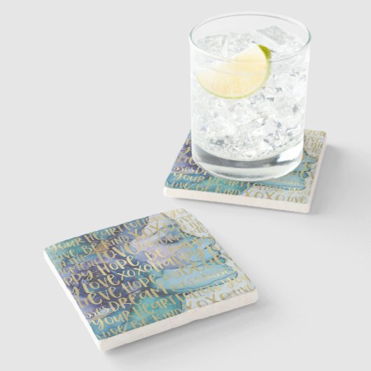 Blue Female Face Gold Inspiration Zitate Steinuntersetzer (Seitenansicht)