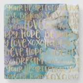 Blue Female Face Gold Inspiration Zitate Steinuntersetzer (Vorderseite)