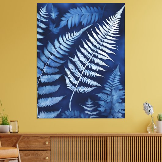 Blue Fern Cyanotype Leinwanddruck (Insitu (Wohnzimmer))