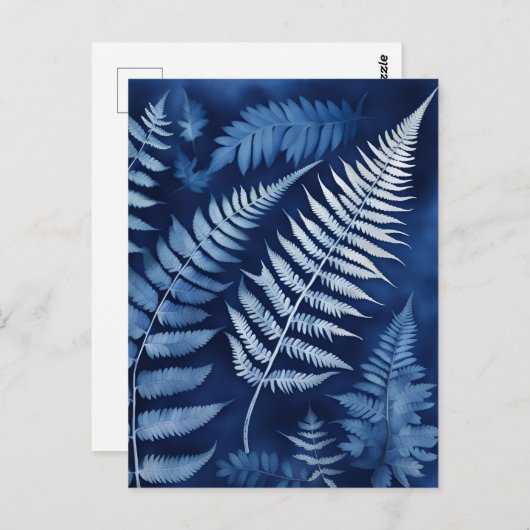 Blue Fern Cyanotype Postkarte (Vorne/Hinten)