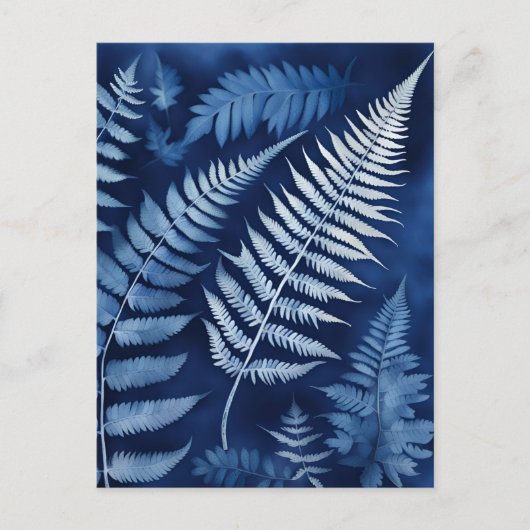 Blue Fern Cyanotype Postkarte (Vorderseite)