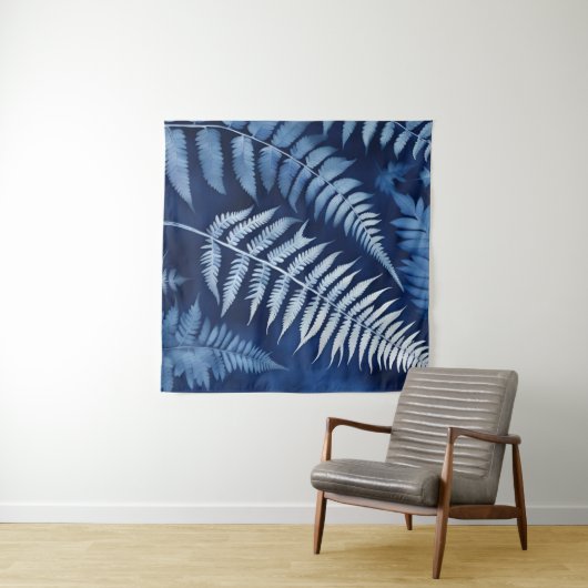 Blue Fern Cyanotype Wandteppich (Beispiel (Horizontal))