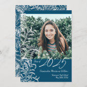 Blue Fern Vintage Photo Graduation Einladung (Vorne/Hinten)
