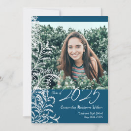 Blue Fern Vintage Photo Graduation Einladung