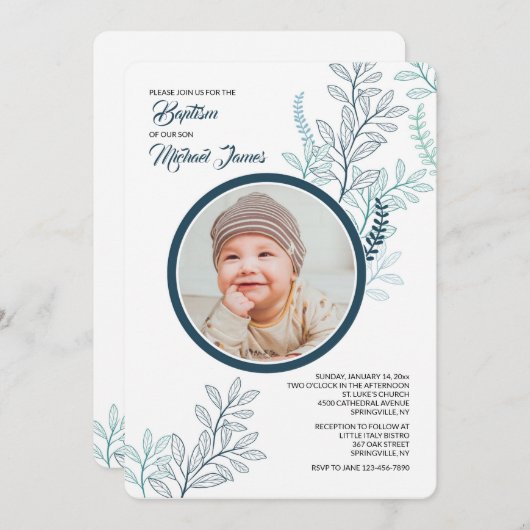 Blue Ferns Foto Einladung (Vorne/Hinten)