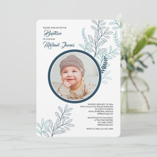 Blue Ferns Foto Einladung (Stehend Vorderseite)