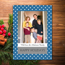 Blue Festivals Stars Holiday Foto Flat Card