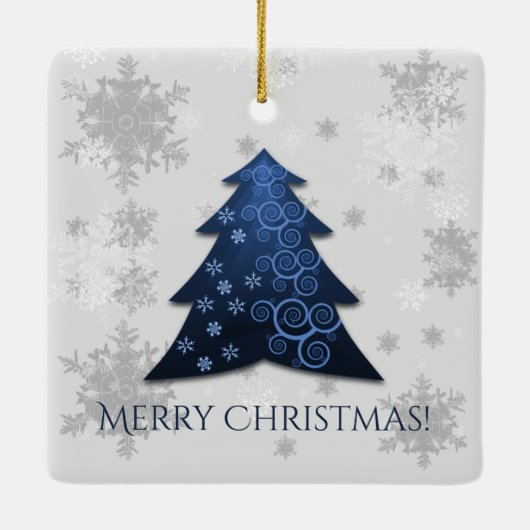 Blue Festive Christmas Tree Keramik Ornament (Rückseite)