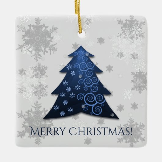 Blue Festive Christmas Tree Keramik Ornament (Vorderseite)