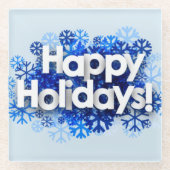 Blue Festive Happy Holidays Glass Untersetzer (Vorderseite)