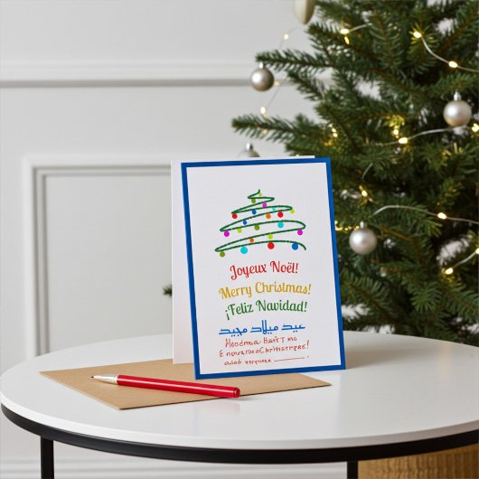 Blue Festive Multilingual Frohe Weihnachten und Ba