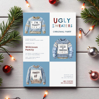 Blue Festive Ugly Christmas Sweaters Party Einladung