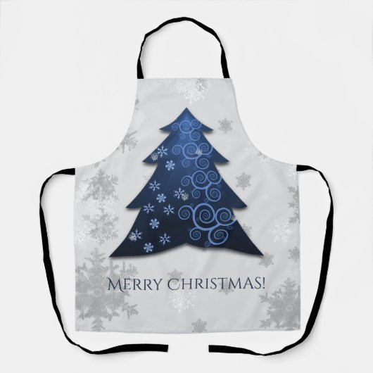 Blue Festive Weihnachtsbaum All-over Print-Schürze Schürze (Vorderseite)
