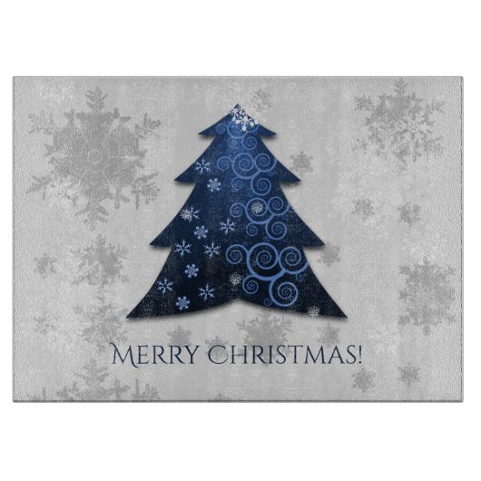 Blue Festive Weihnachtsbaum Cutting Board Schneidebrett (Vorderseite)