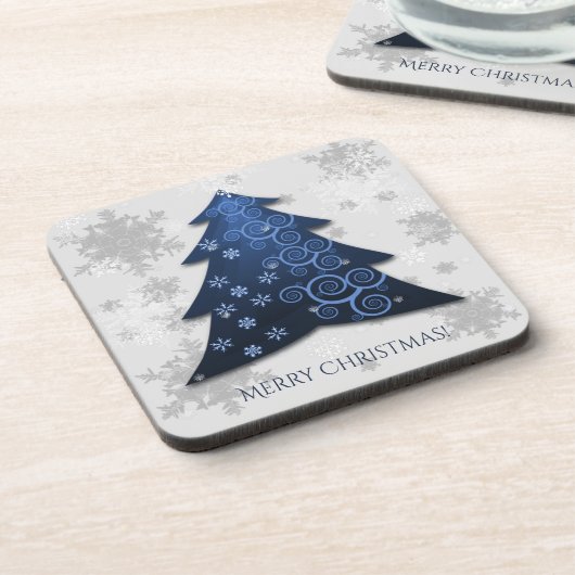 Blue Festive Weihnachtsbaum Hard Plastic Untersetz Getränkeuntersetzer (Linke Seite)