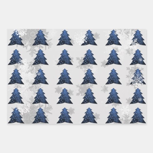 Blue Festive Weihnachtsbaum Wrapping Paper Sheets Geschenkpapier Set (Vorderseite)