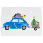 Blue Fiat 500 mit Weihnachtsgeschenken Wasserfarbe Große Geschenktüte (Rückseite)