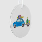 Blue Fiat 500 mit Weihnachtsgeschenken Wasserfarbe Ornament (Vorderseite)