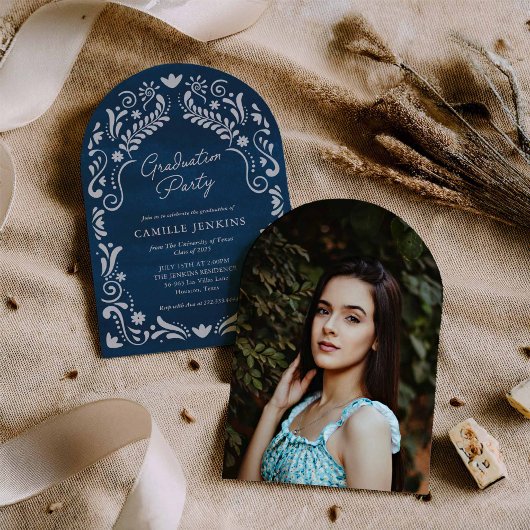 Blue Fiesta Graduation Photo Arch Invitation Einladung